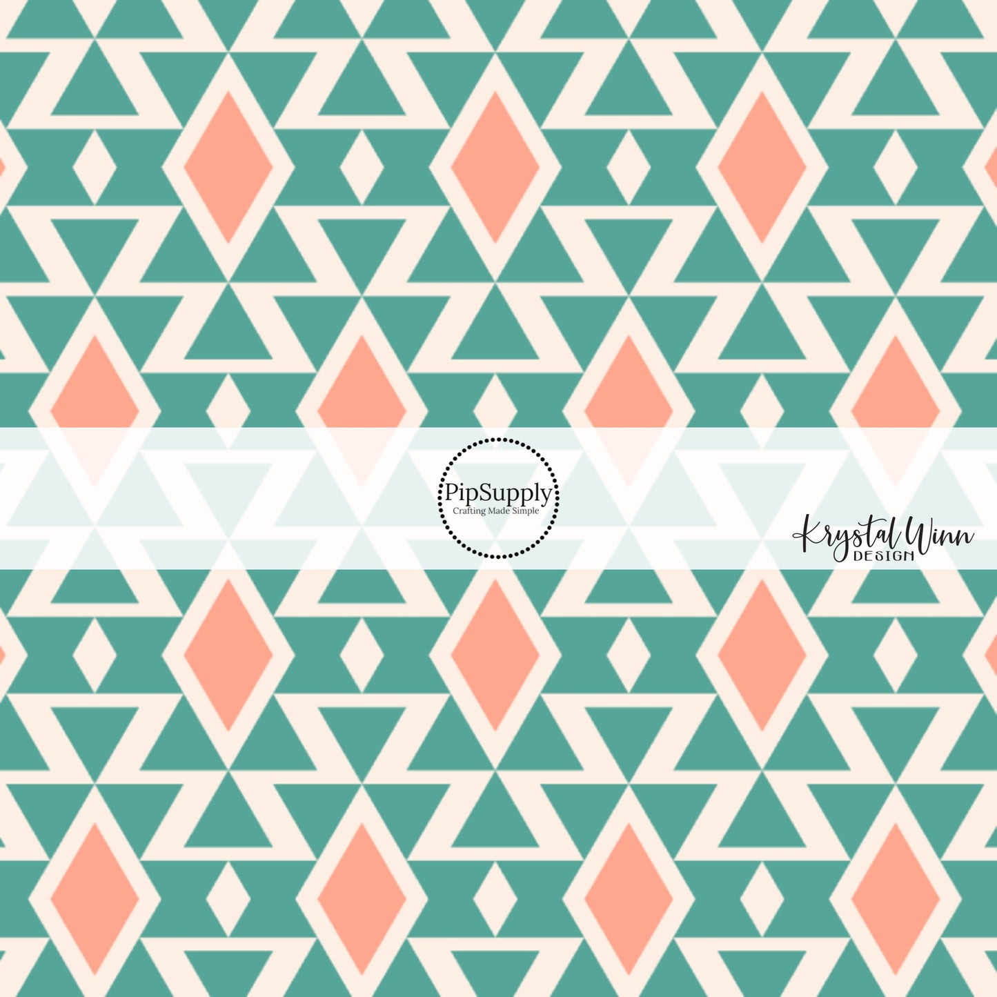 Teal, Cream, and peach Aztec print fabric by the yard