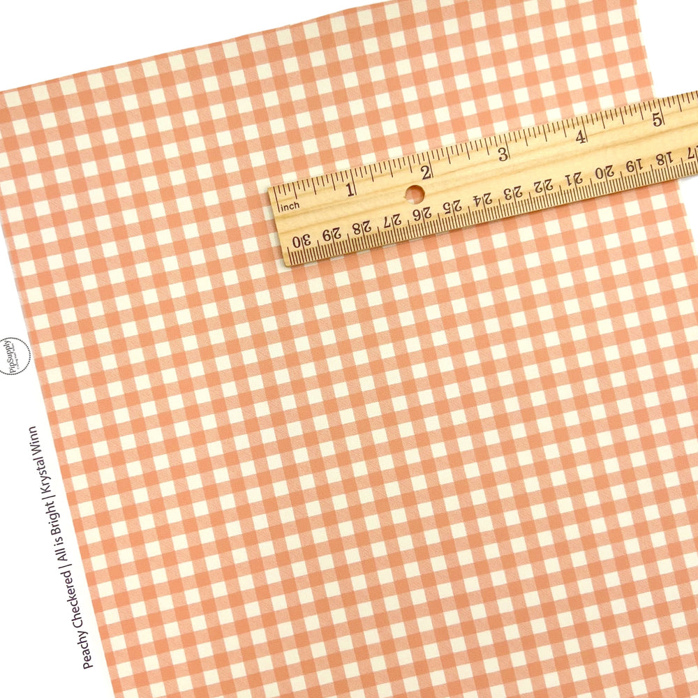 cream and peach small gingham plaid faux leather sheet