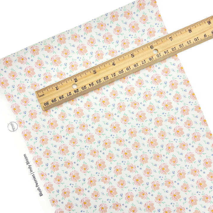 Light blush peony floral print faux leather sheet.