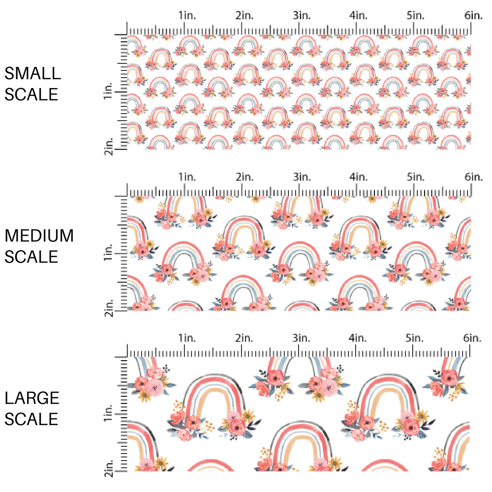 White fabric by the yard scaled image guide with a floral rainbow pattern