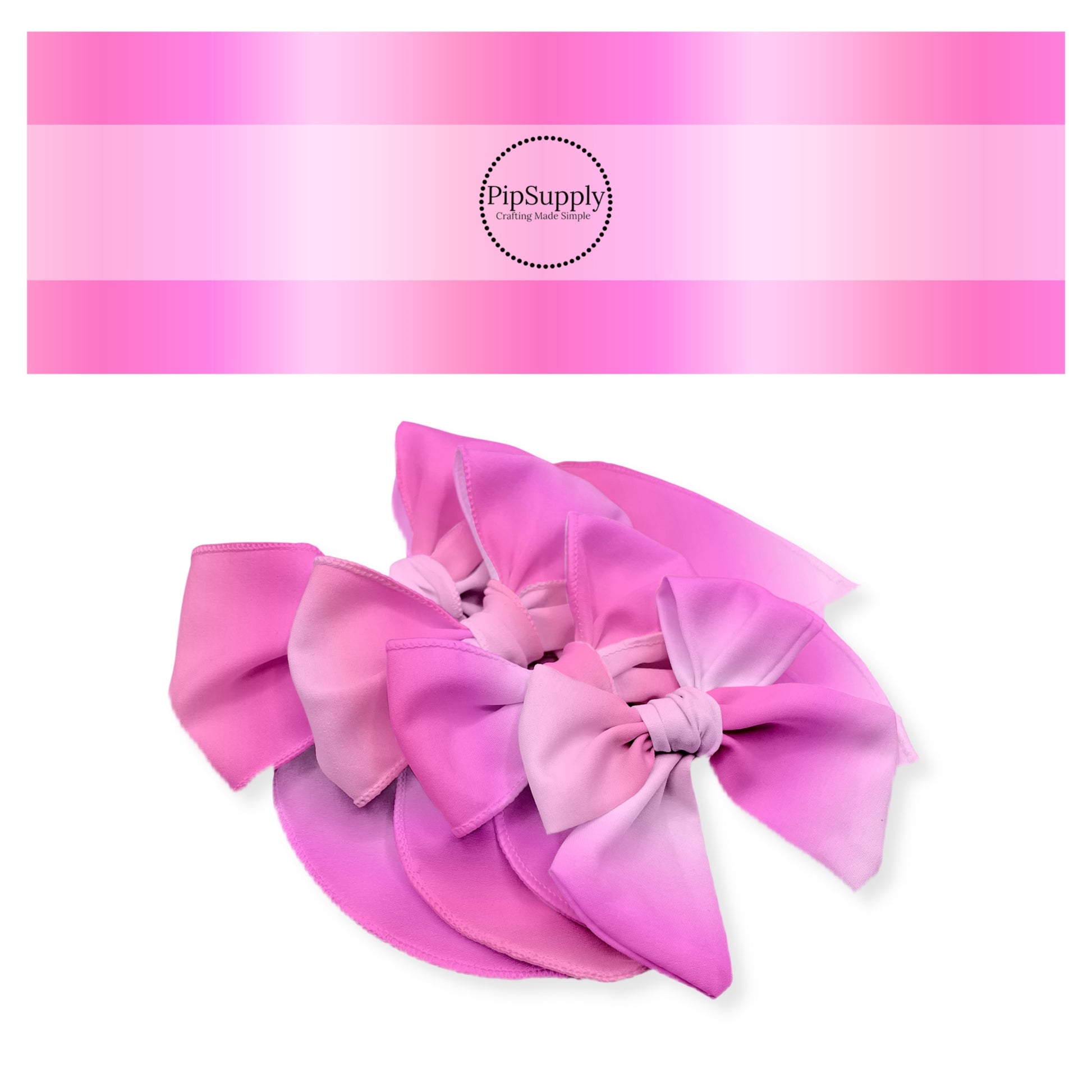 Multi style bow strips in pink ombre print.