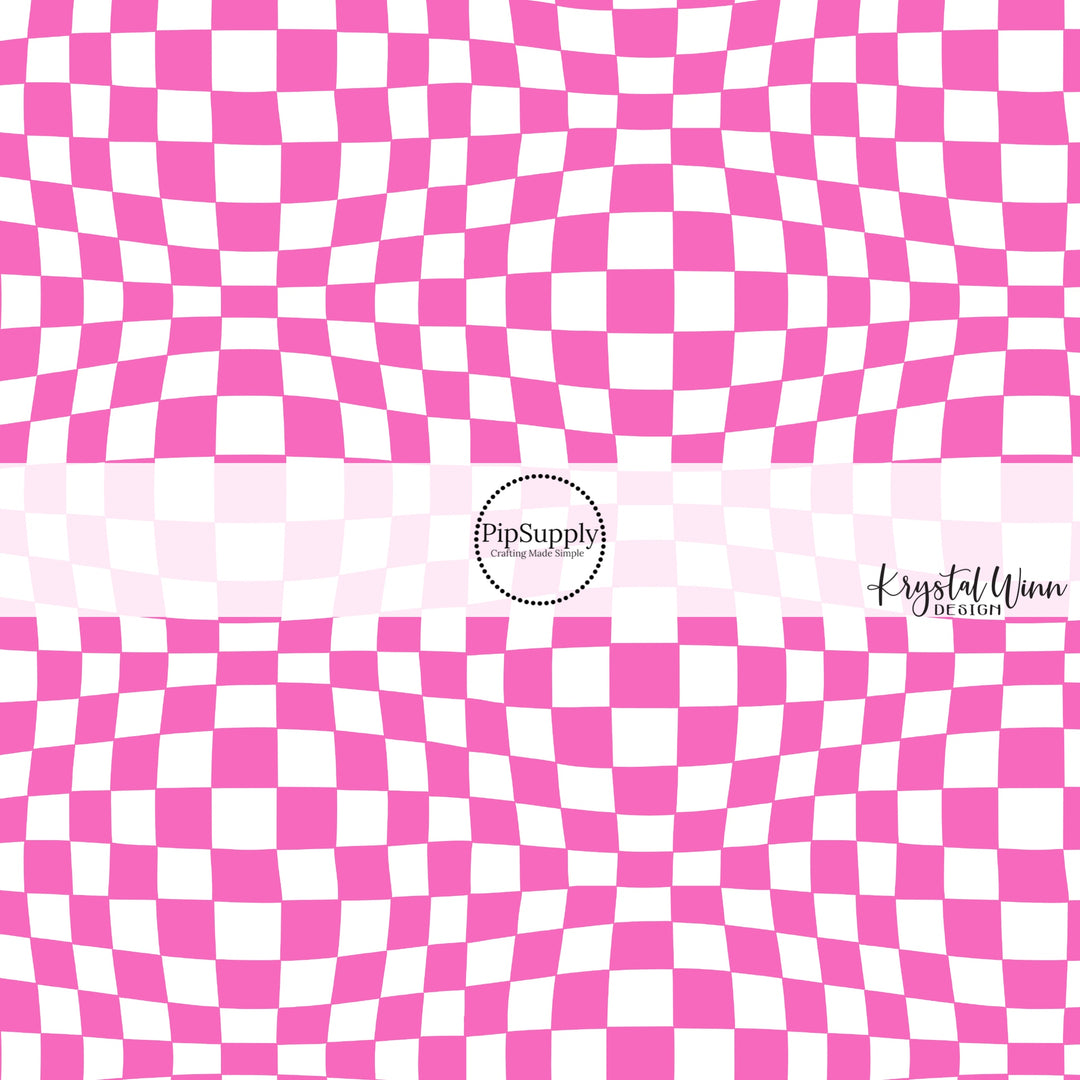 Pink and White Groovy Checkered Fabric by the Yard 