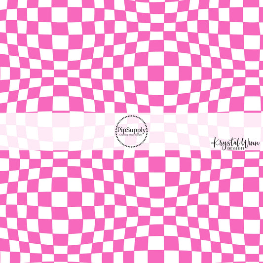 Pink and White Groovy Checkered Fabric by the Yard 