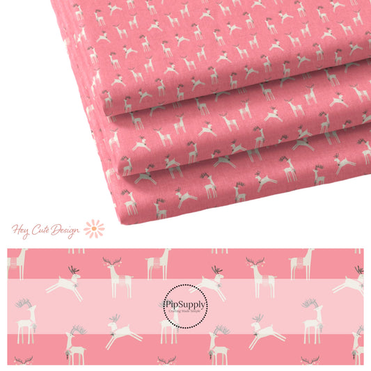 Pink Christmas Reindeer Fabric by the Yard 
