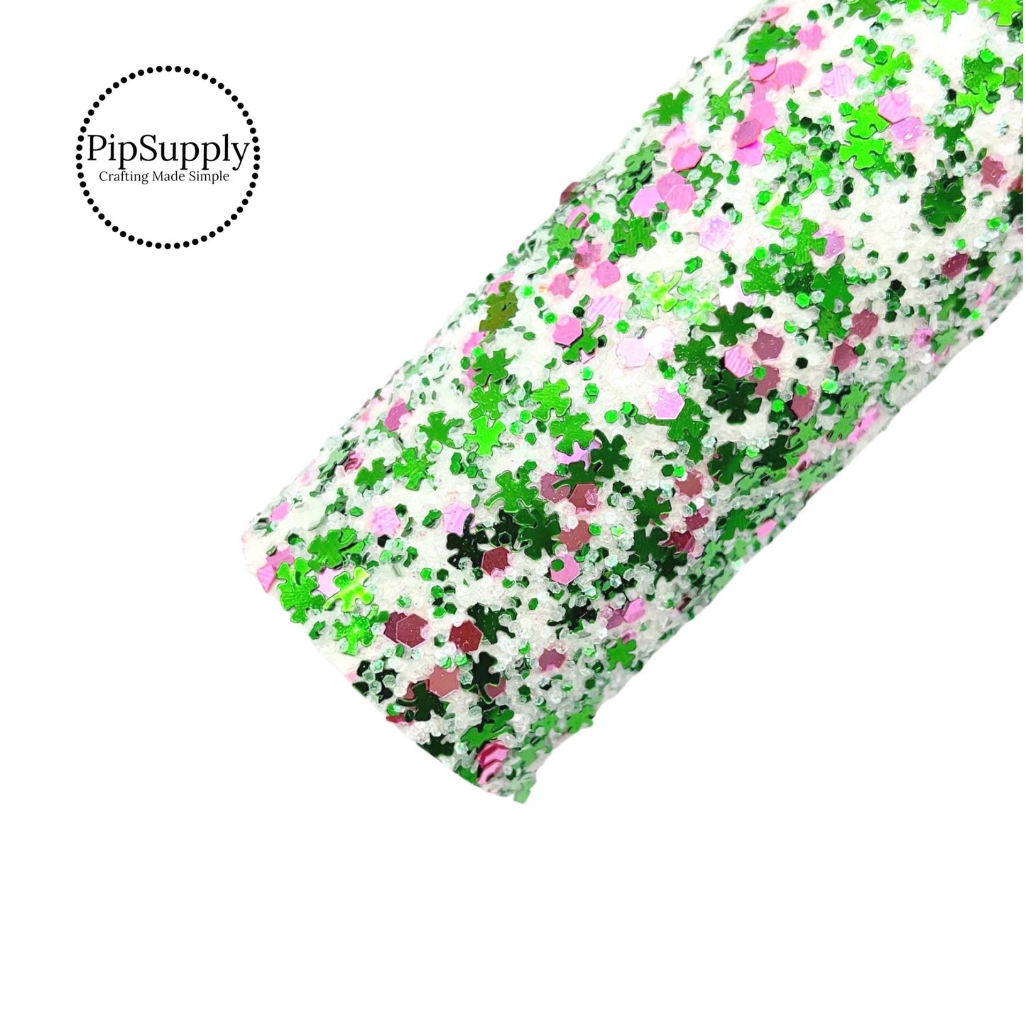 Pink chunky glitter with green shamrock sequin with white glitter chunky glitter sheet