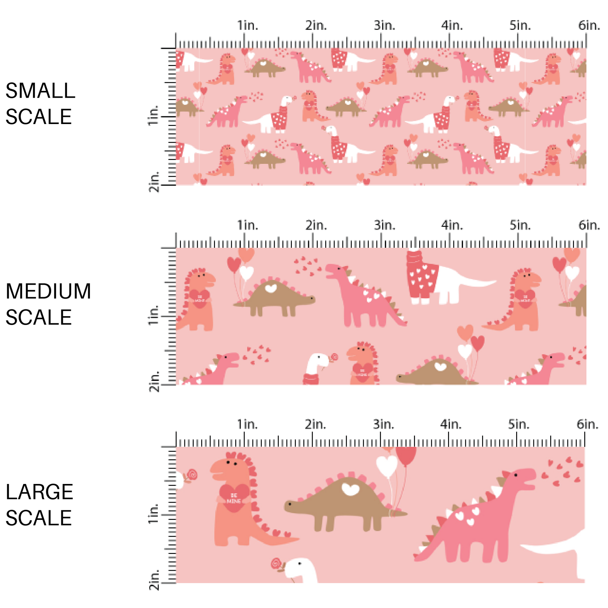 Pink fabric by the yard scaled image guide with cartoon dinosaurs and heart balloons - Valentine's Day Fabric 