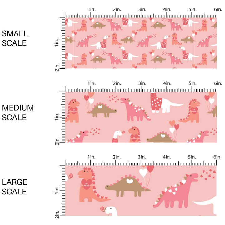 Pink fabric by the yard scaled image guide with cartoon dinosaurs and heart balloons - Valentine's Day Fabric 