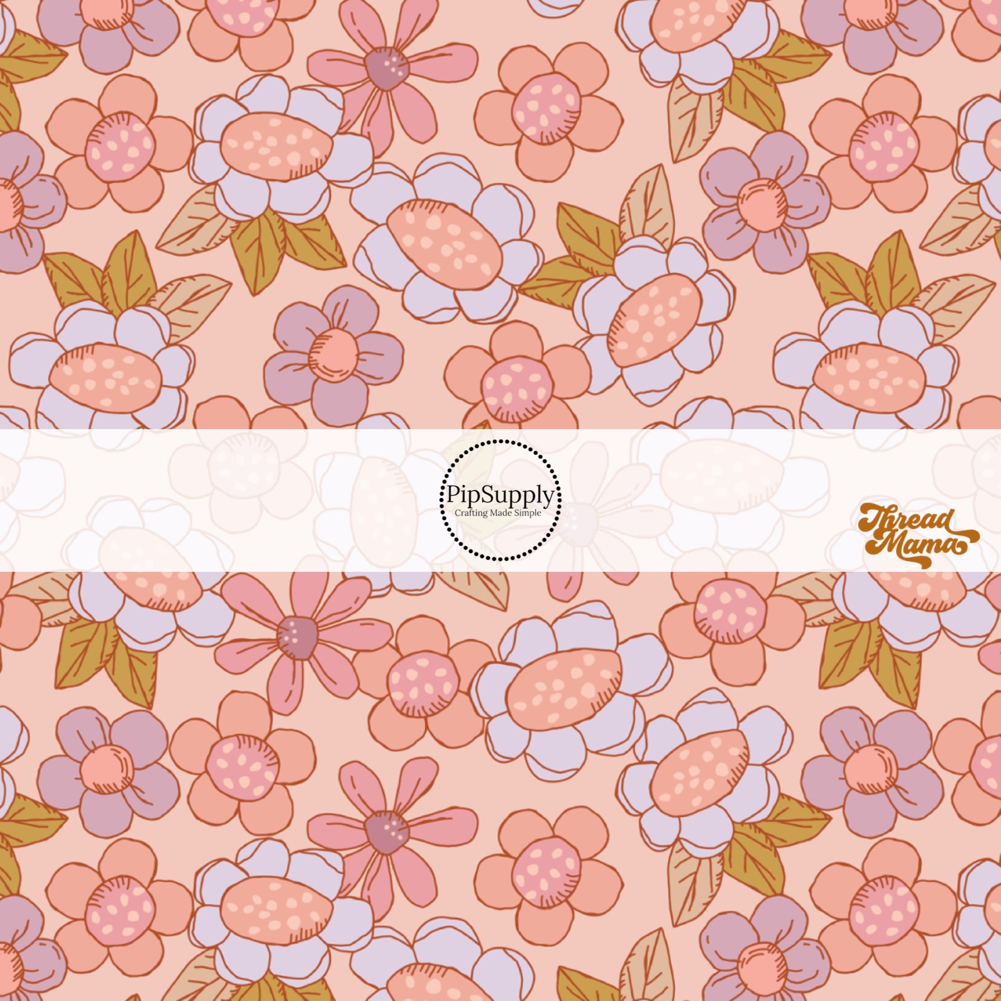 pink and purple flowers on a light pink fabric by the yard - Spring fabric