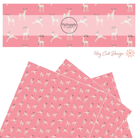 neutral tan reindeer on pink background faux leather sheet