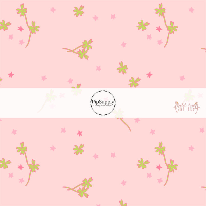 Green flowers and pink stars on a pink bow strip