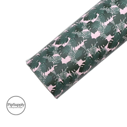 Pink Green Tropical Leaves | SKYY Designs Co | Faux Leather Sheets
