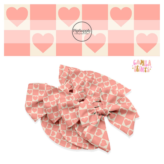 Pink hearts with cream checkered bow strips