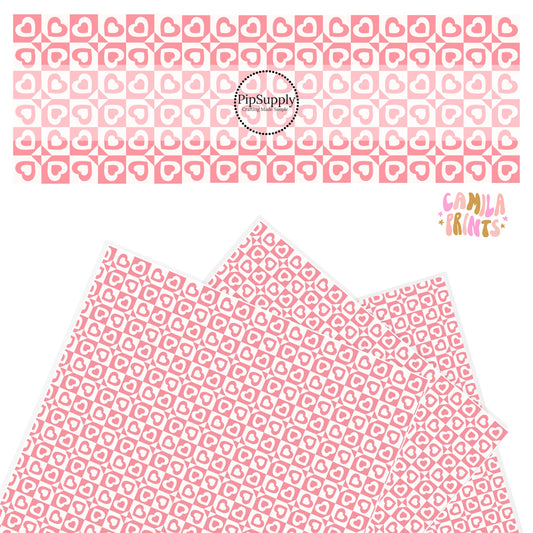 White and pink hearts checkered faux leather sheets