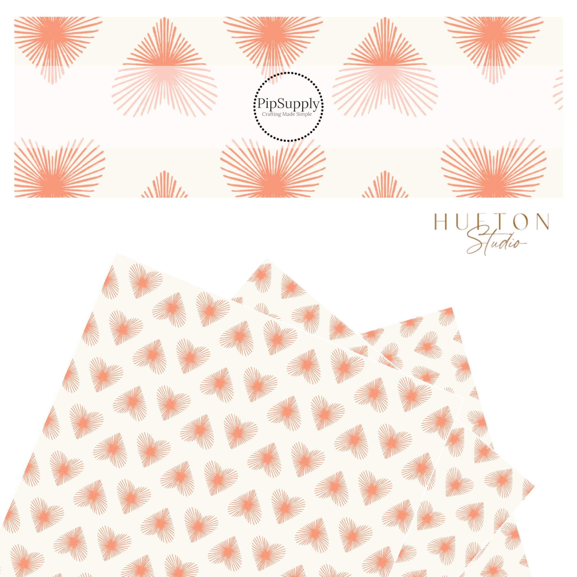 Coral lined hearts on cream faux leather sheet
