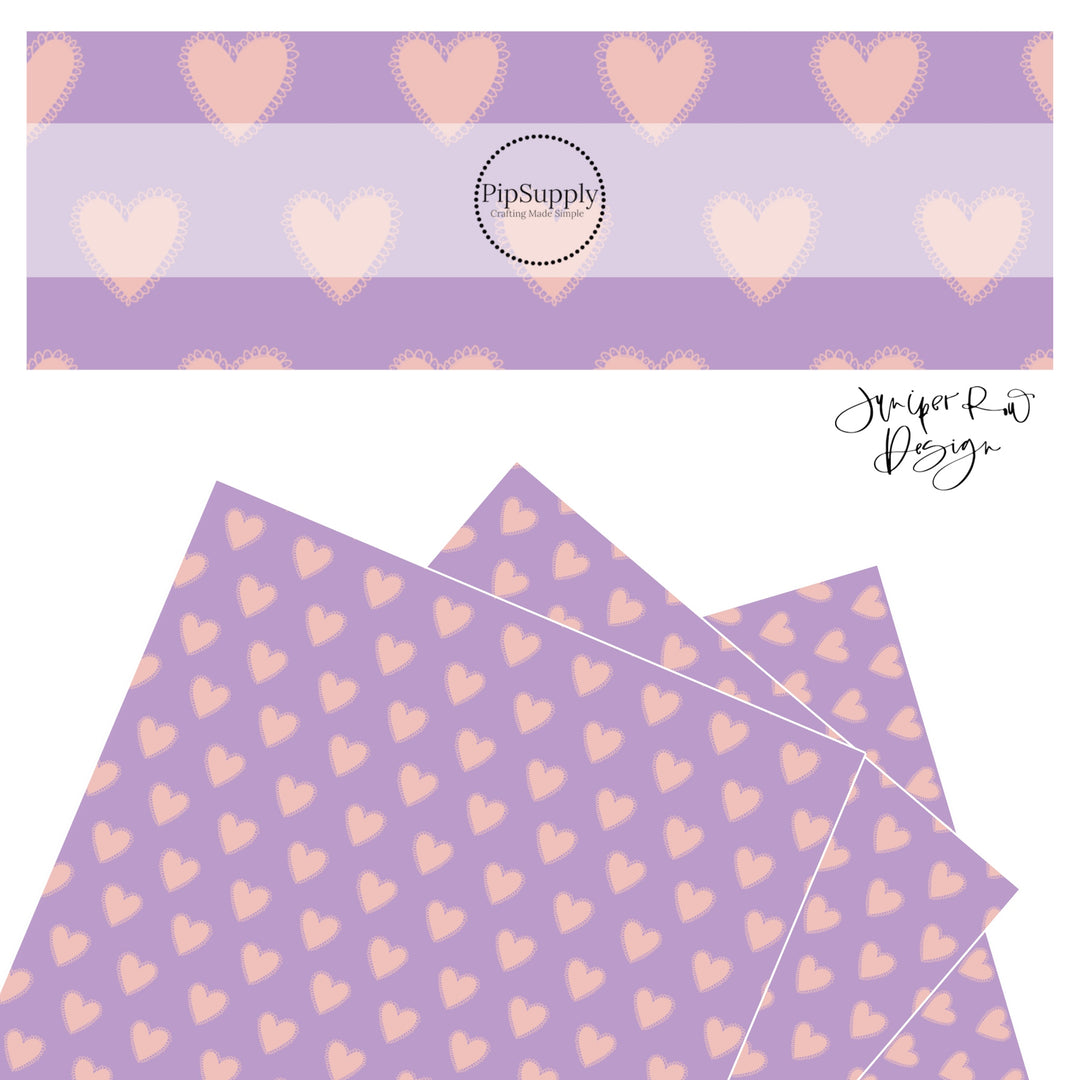 Pink hearts on light purple faux leather sheet