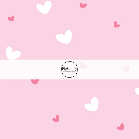 Pink and white hearts fabric pattern - Fabric by the yard - Valentine's Day Fabric 
