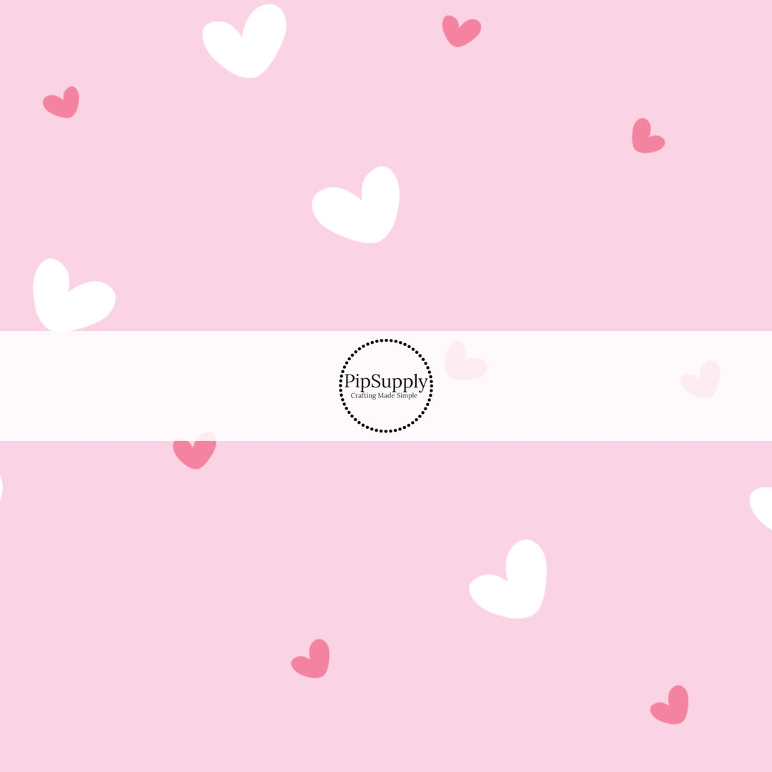 Pink and white hearts fabric pattern - Fabric by the yard - Valentine's Day Fabric 