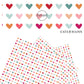 Light pink, orange, hot pink, blue, and teal hearts on white faux leather sheets
