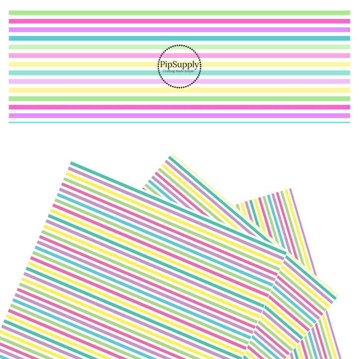 Bright yellow, green, purple, pink, and turquoise horizontal stripes faux leather sheets