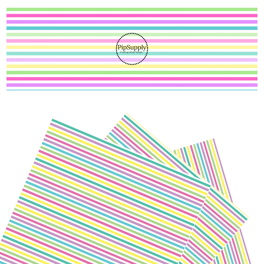 Bright yellow, green, purple, pink, and turquoise horizontal stripes faux leather sheets