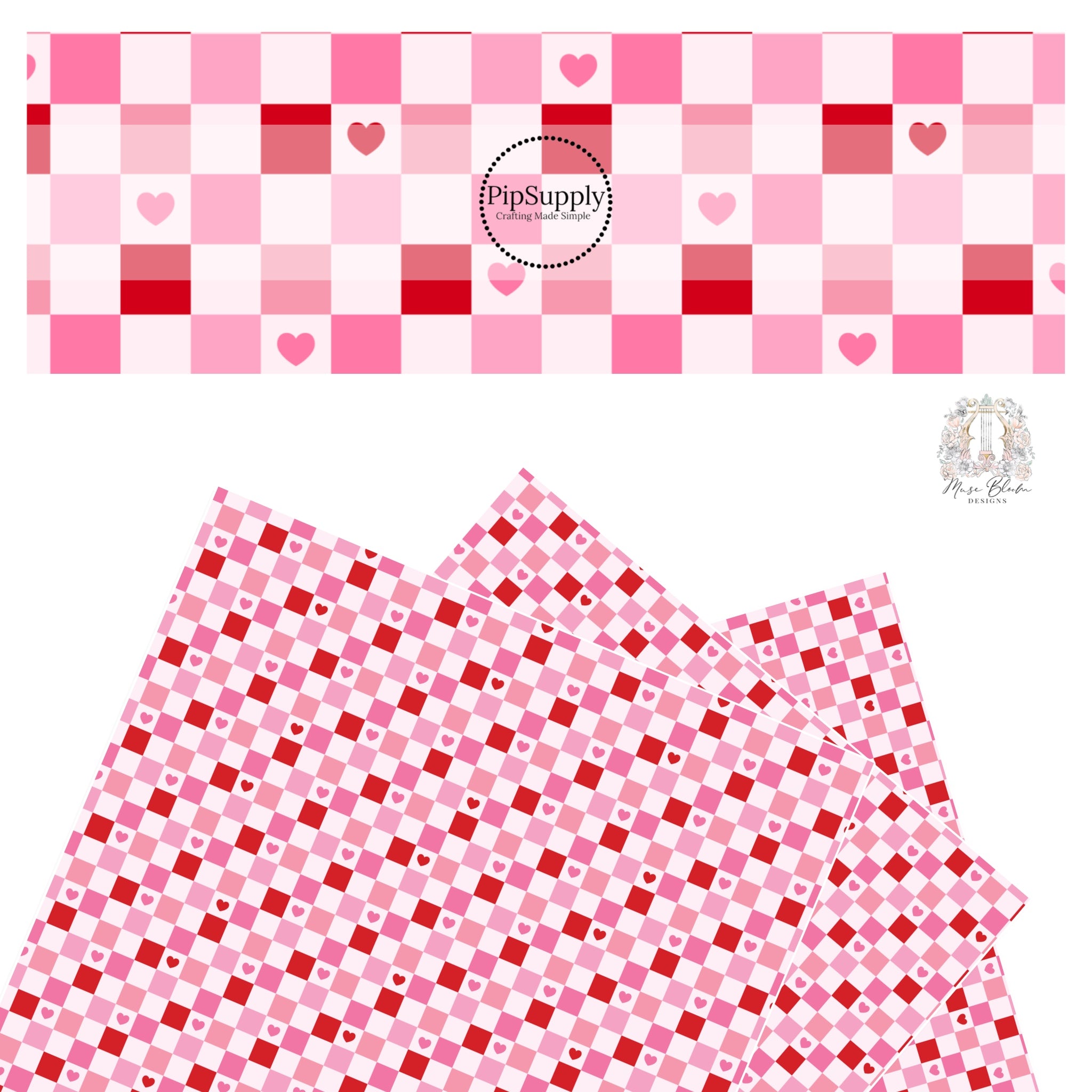 Red and Pink Checkered Faux Leather Sheet - Pink and Red Heart Checker ...