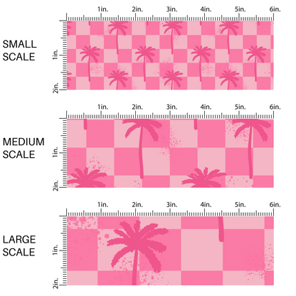 Pink and light pink checkered fabric by the yard scaled image guide with pink palms trees