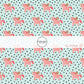 Aqua fabric by the yard with pink unicorns and black scattered dots