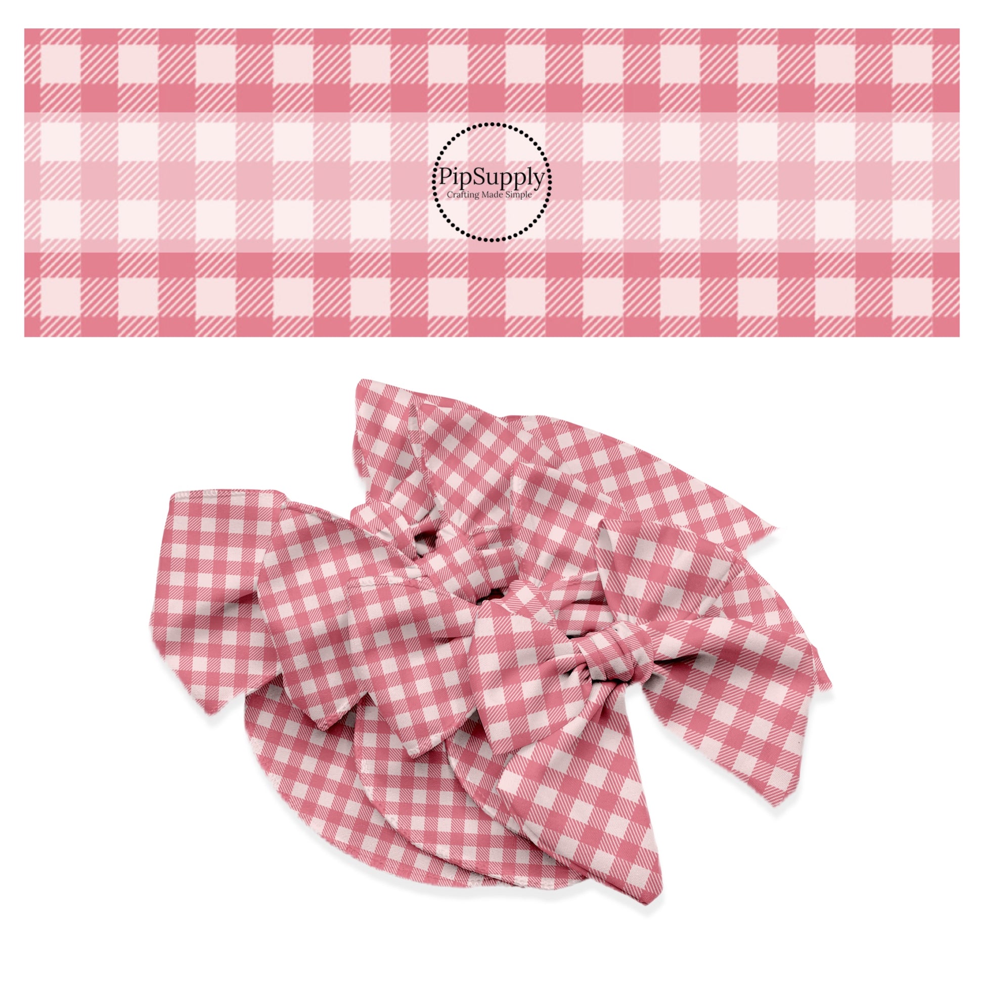 Pink stripes on light pink plaid bow strips