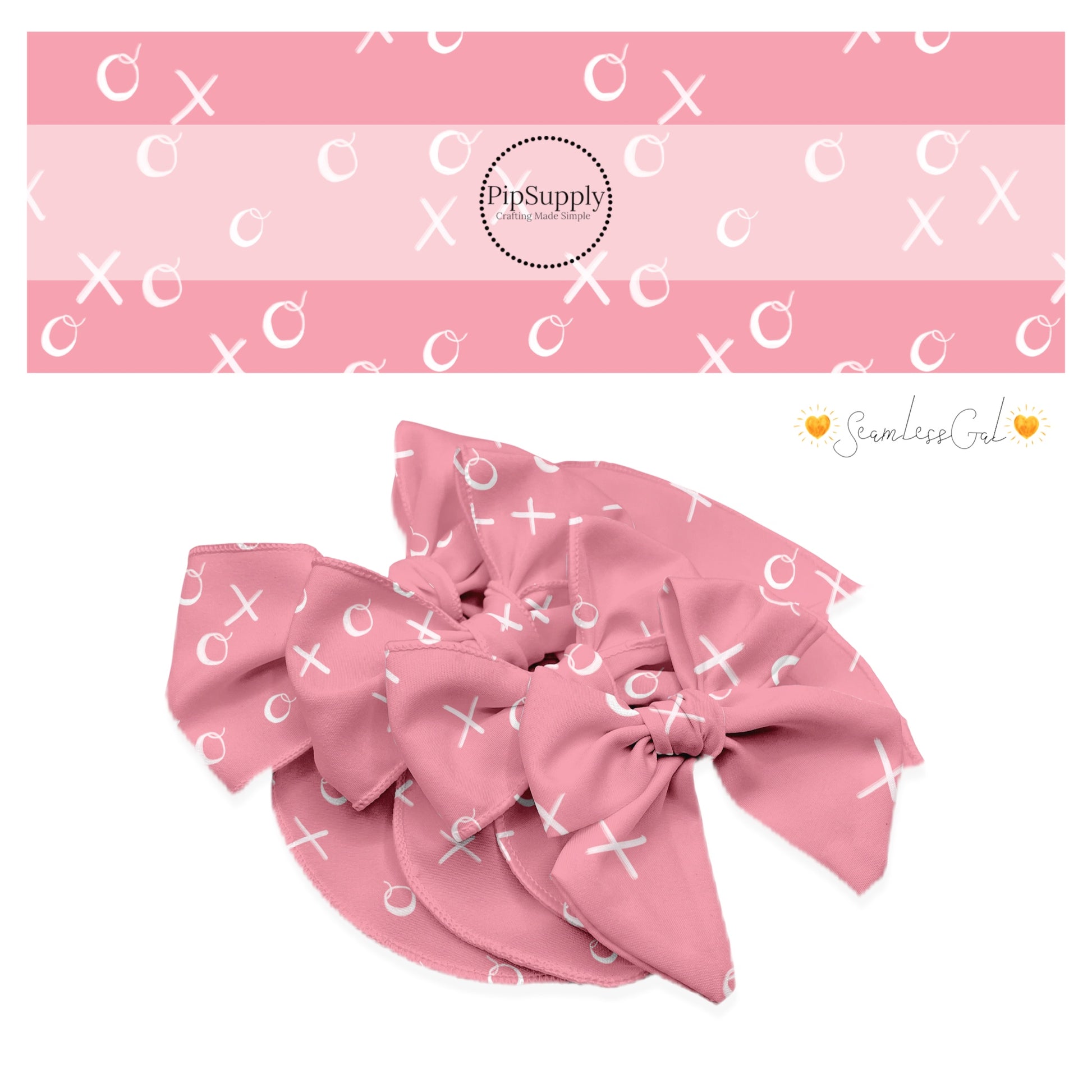 Scattered XOXO on pink bow strips