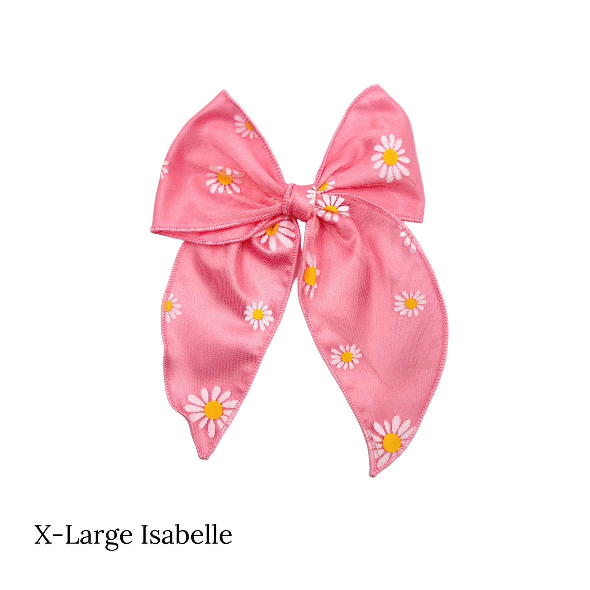 White flowers with yellow center on pink tulle x-large bow strips
