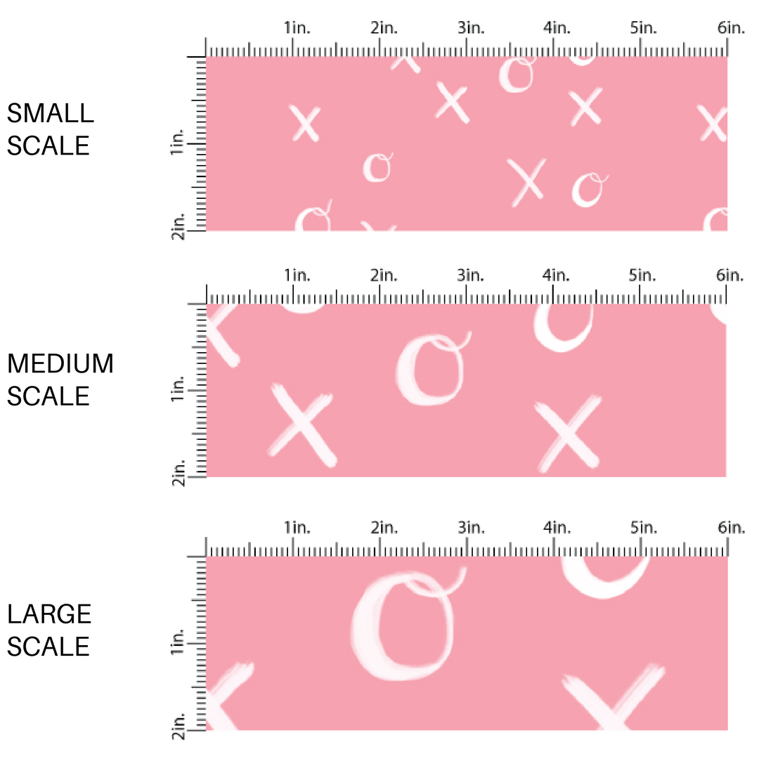 XO Cursive on Warm Pink Fabric by the Yard Scale Grid