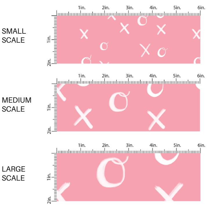 XO Cursive on Warm Pink Fabric by the Yard Scale Grid