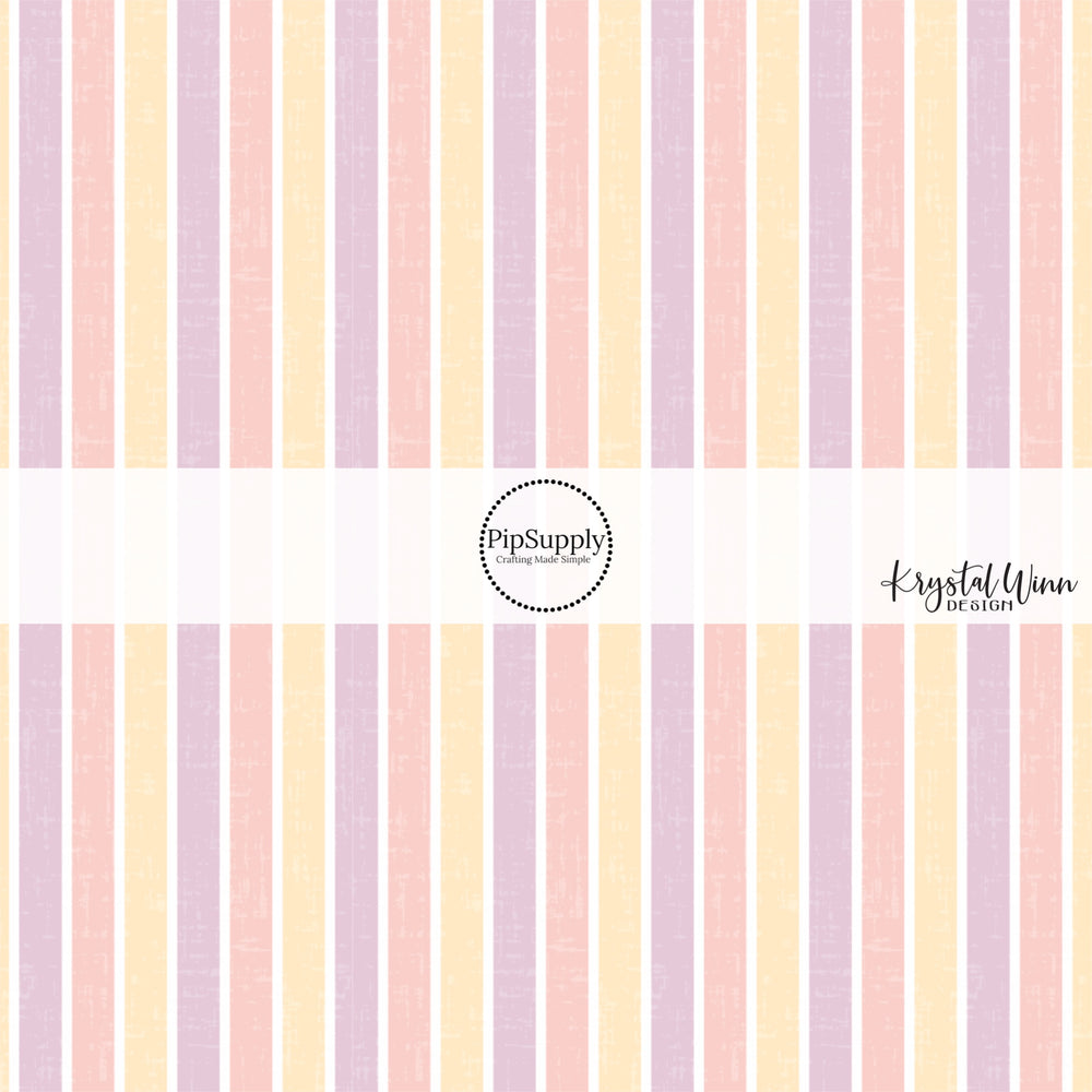 Distressed pastel lavender, pink, and light yellow alternating stripe bow strips