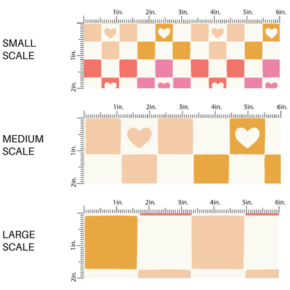 Scale Image by the Yard Checkered Valentine Peach, Mustard Yellow, Pink Hearts fabric