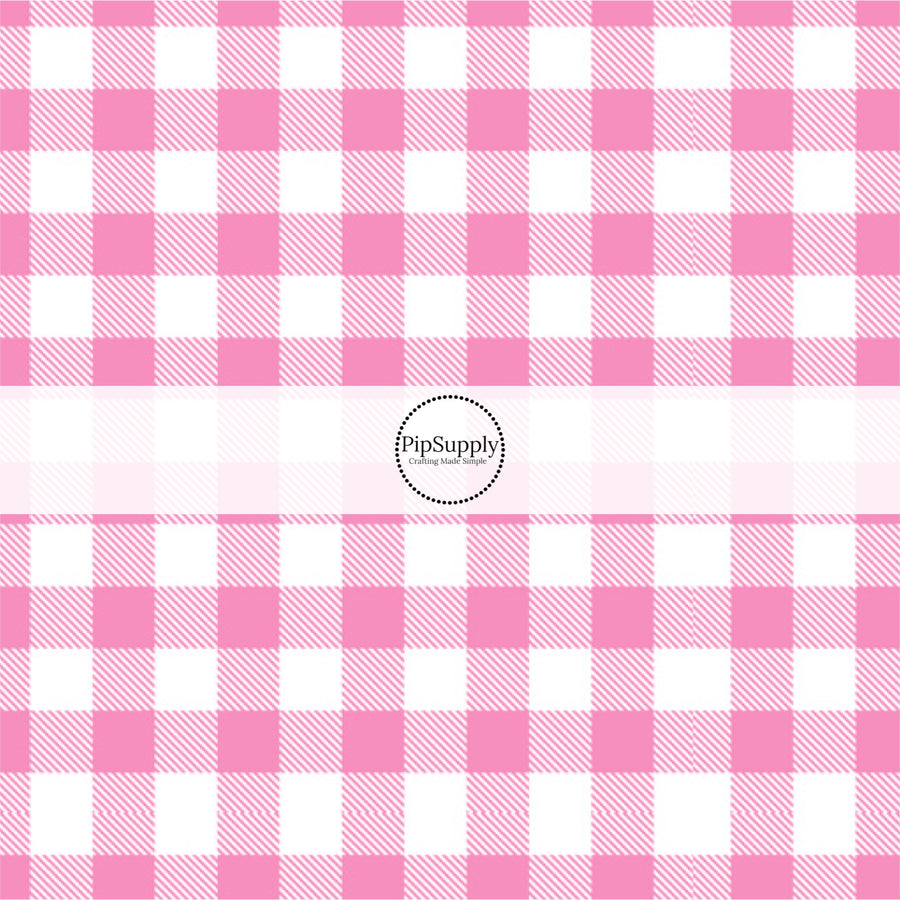 Pink and white tartan print fabric by the yard - Spring Easter Fabric 