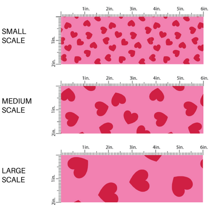 Pink fabric by the yard scaled image guide with red scattered hearts