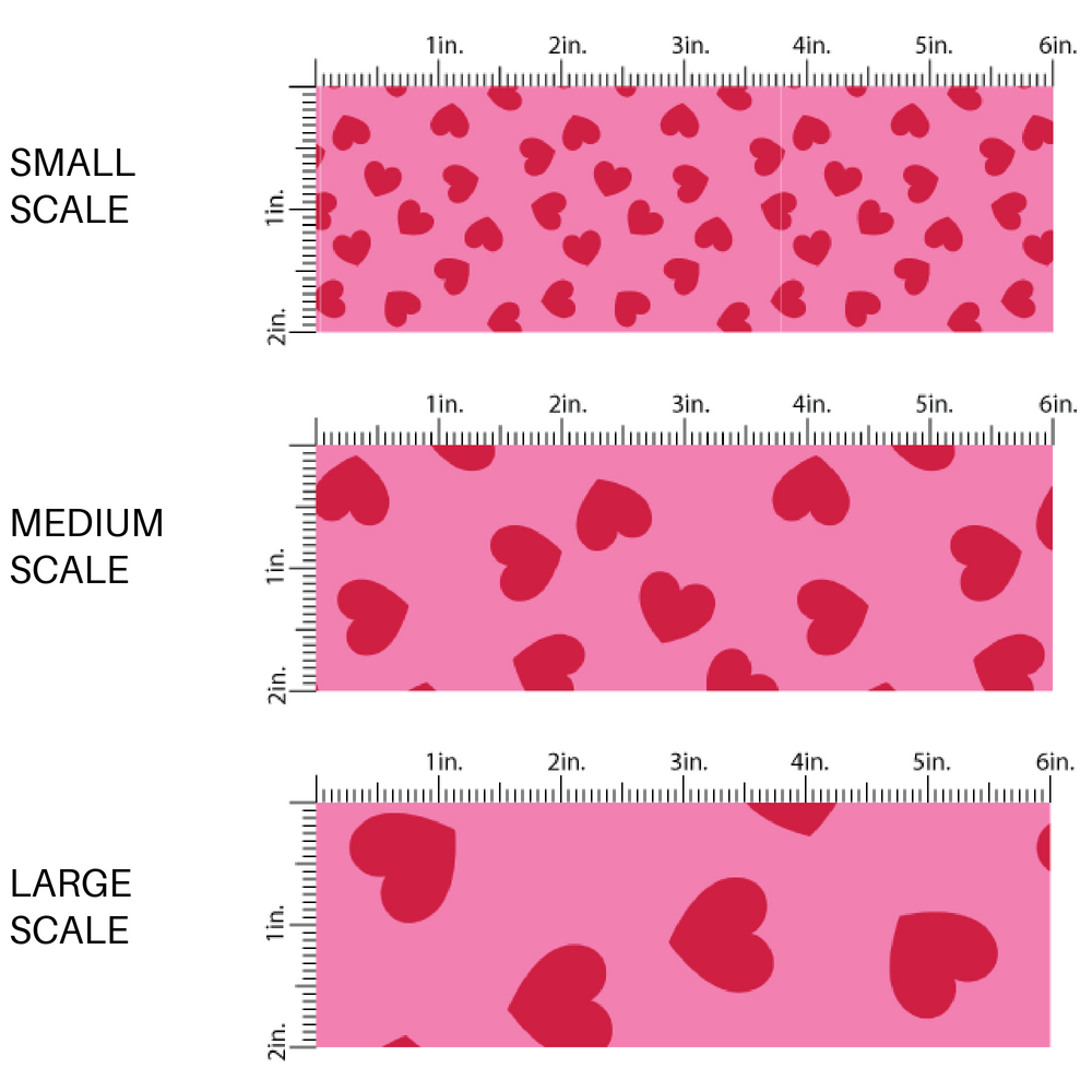 Pink fabric by the yard scaled image guide with red scattered hearts