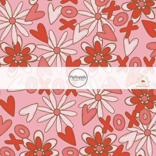 Pink floral design with the letters "XOXO" Fabric by the Yard 