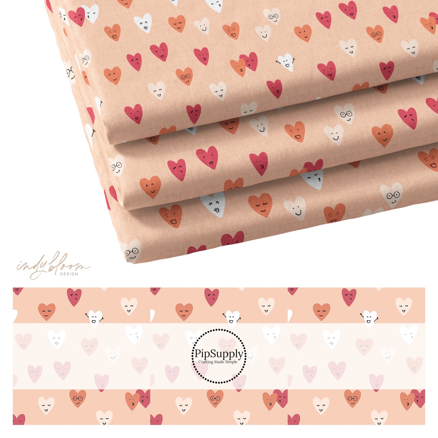 Light Pink Fabric with red and white animated hearts