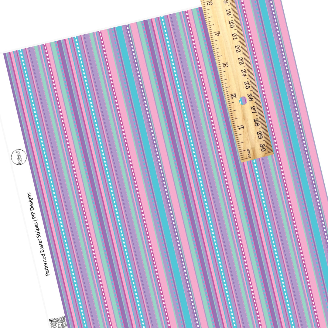 Horizontal stripes with white polka dots faux leather sheet