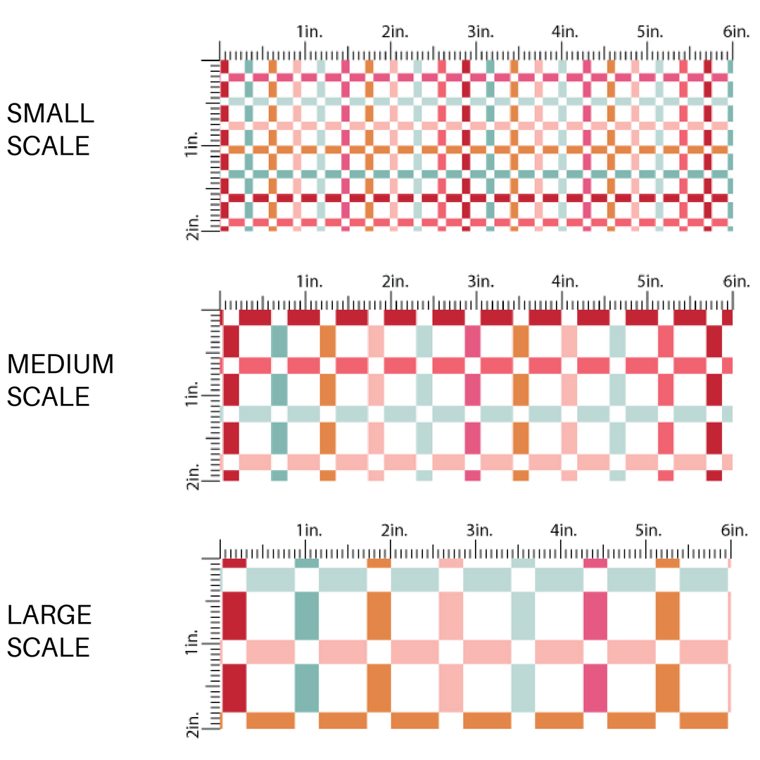 Red, pink, blue, and orange plaid patterned fabric by the yard scaled image guide 