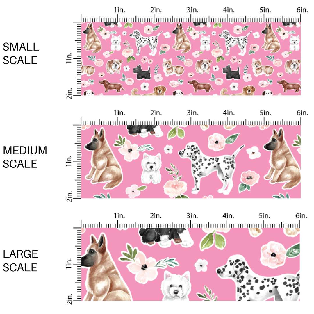 hot pink fabric by the yard scaled image guide with pale pink flowers and puppies