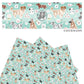Cute puppies with watercolor flowers aqua color faux leather sheets.