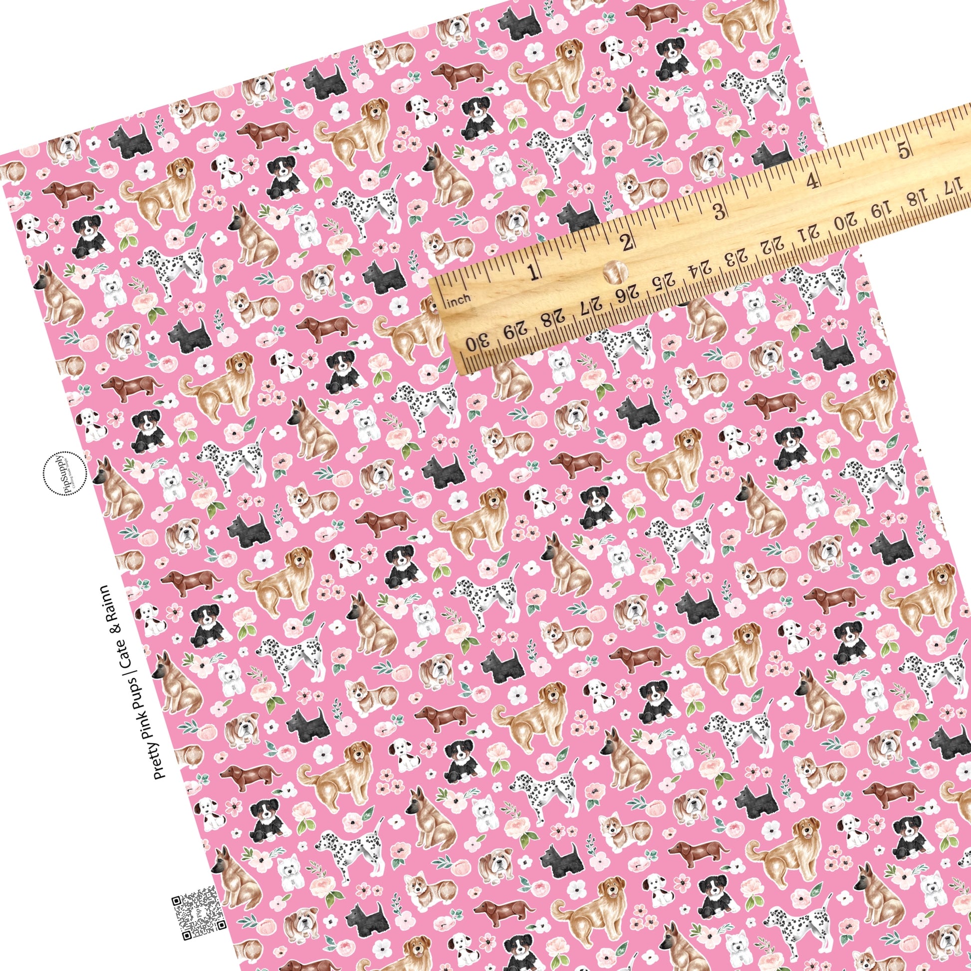 Pink dog faux leather sheets. Pink floral pattern faux leather sheets.