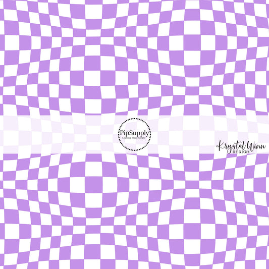 Groovy White and Purple Checkered Fabric by the Yard