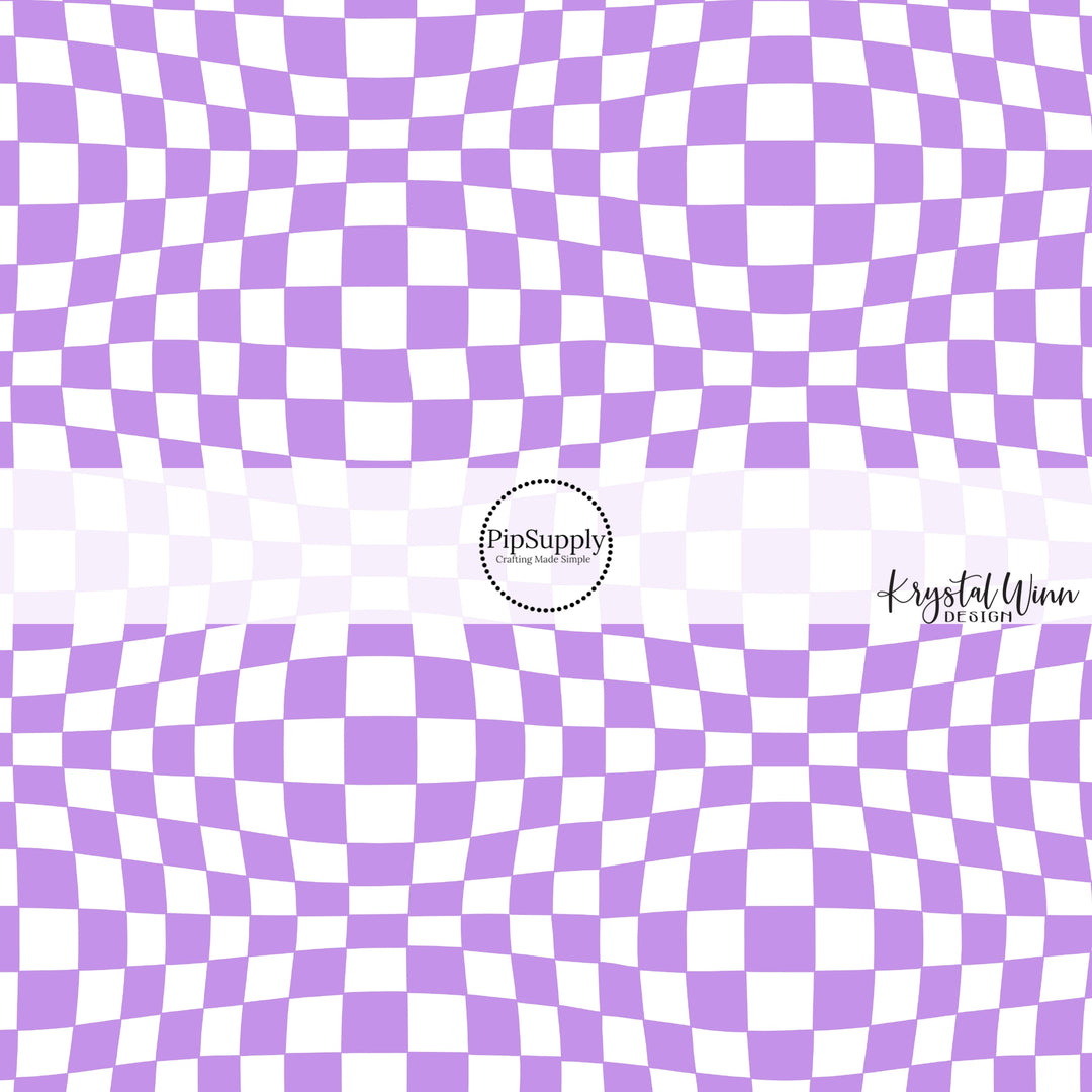 Groovy White and Purple Checkered Fabric by the Yard