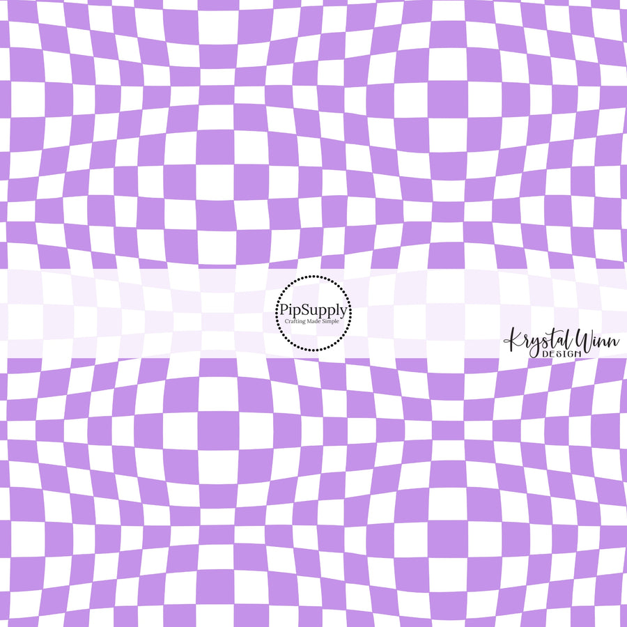 Groovy White and Purple Checkered Fabric by the Yard