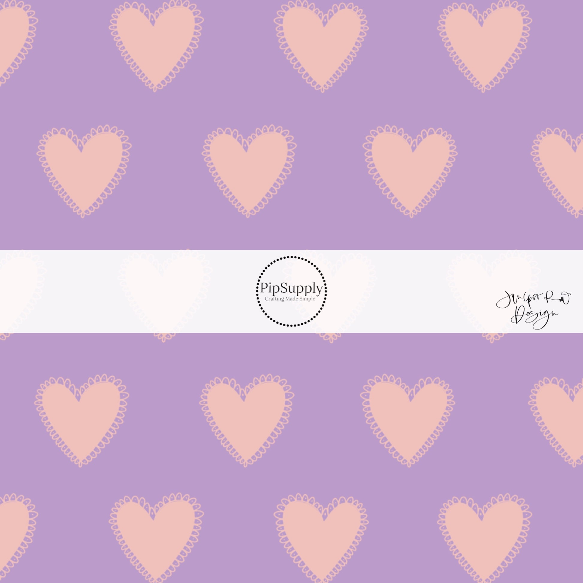 Purple Fabric with pink scalloped edge hearts