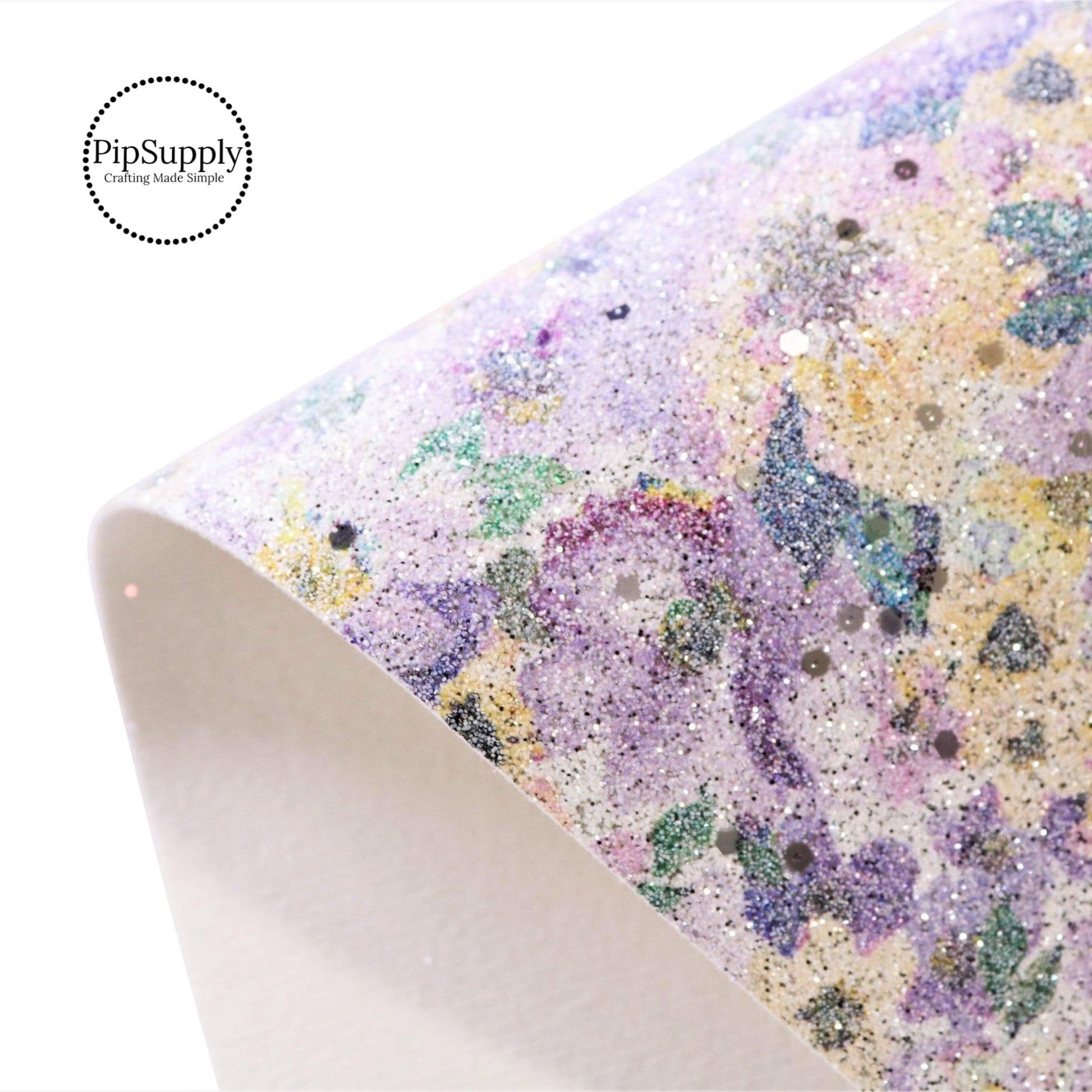 Lavender and yellow flowers on a shimmer glitter sheet