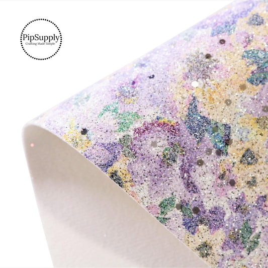 Lavender and yellow flowers on a shimmer glitter sheet